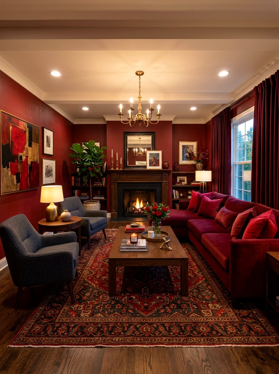 Ruby Red Living Room - 30 jewel tone living room ideas