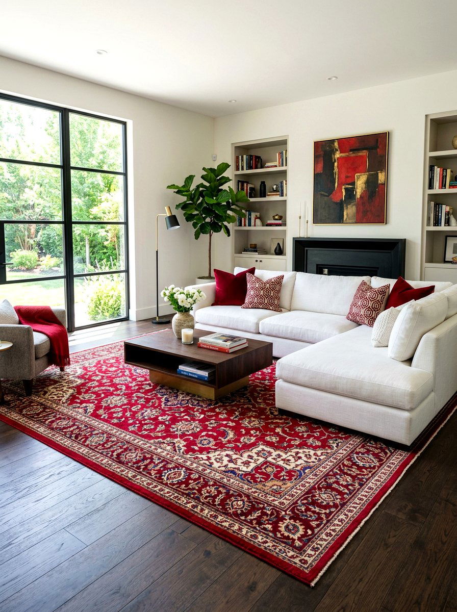 Ruby Red Rug - 30 jewel tone lounge ideas