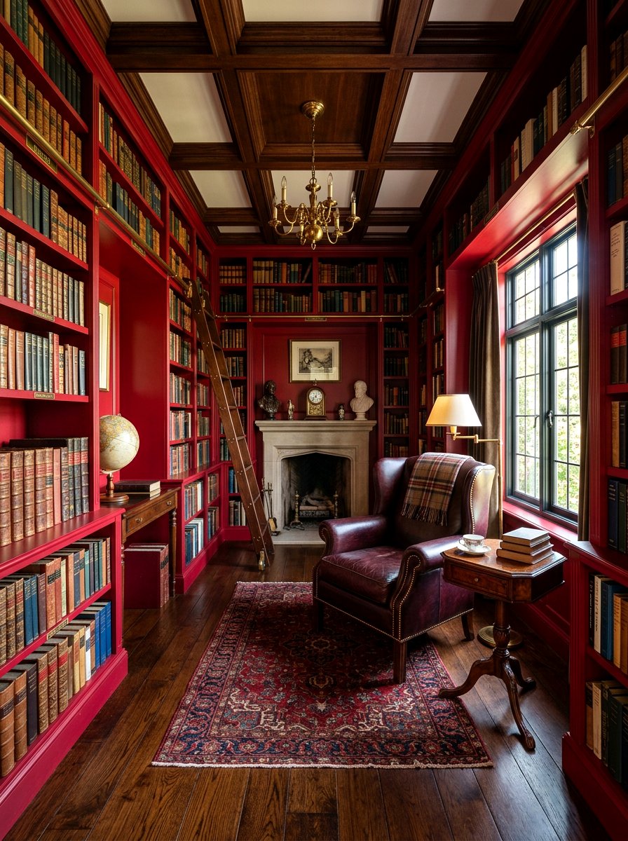 Ruby Red Small Library - 30 small room big color ideas