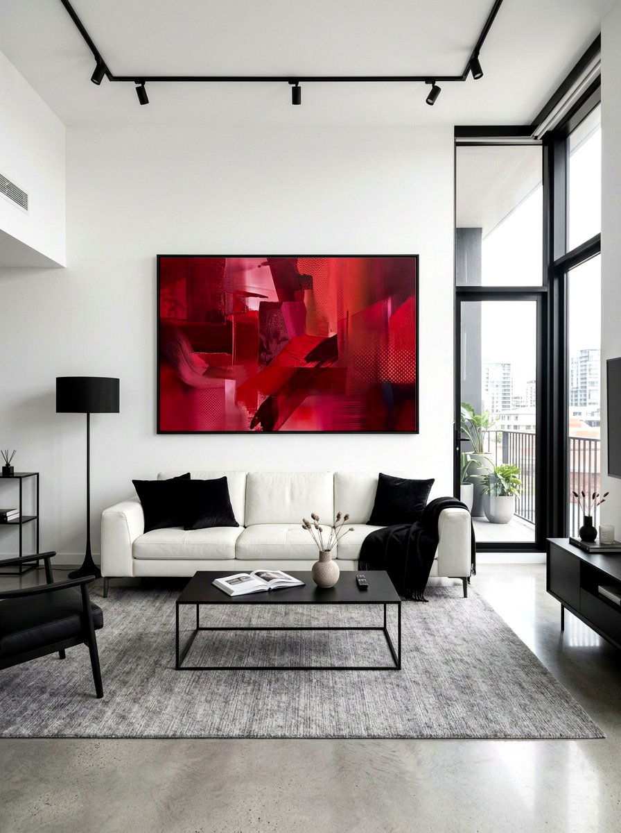 Ruby red abstract wall art - 30 ruby red living room ideas