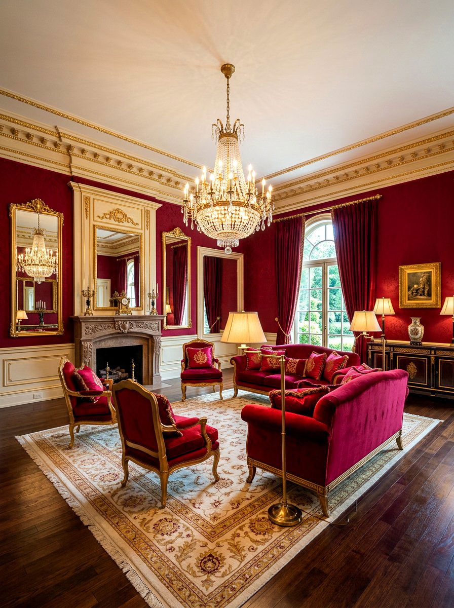 Ruby red and gold living room - 30 ruby red living room ideas