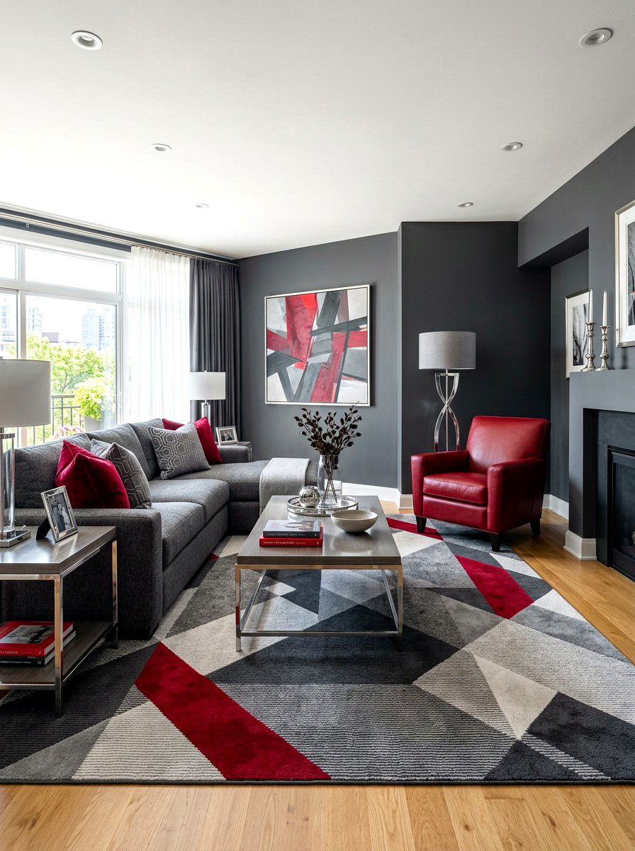 Ruby red and gray living room - 30 ruby red living room ideas