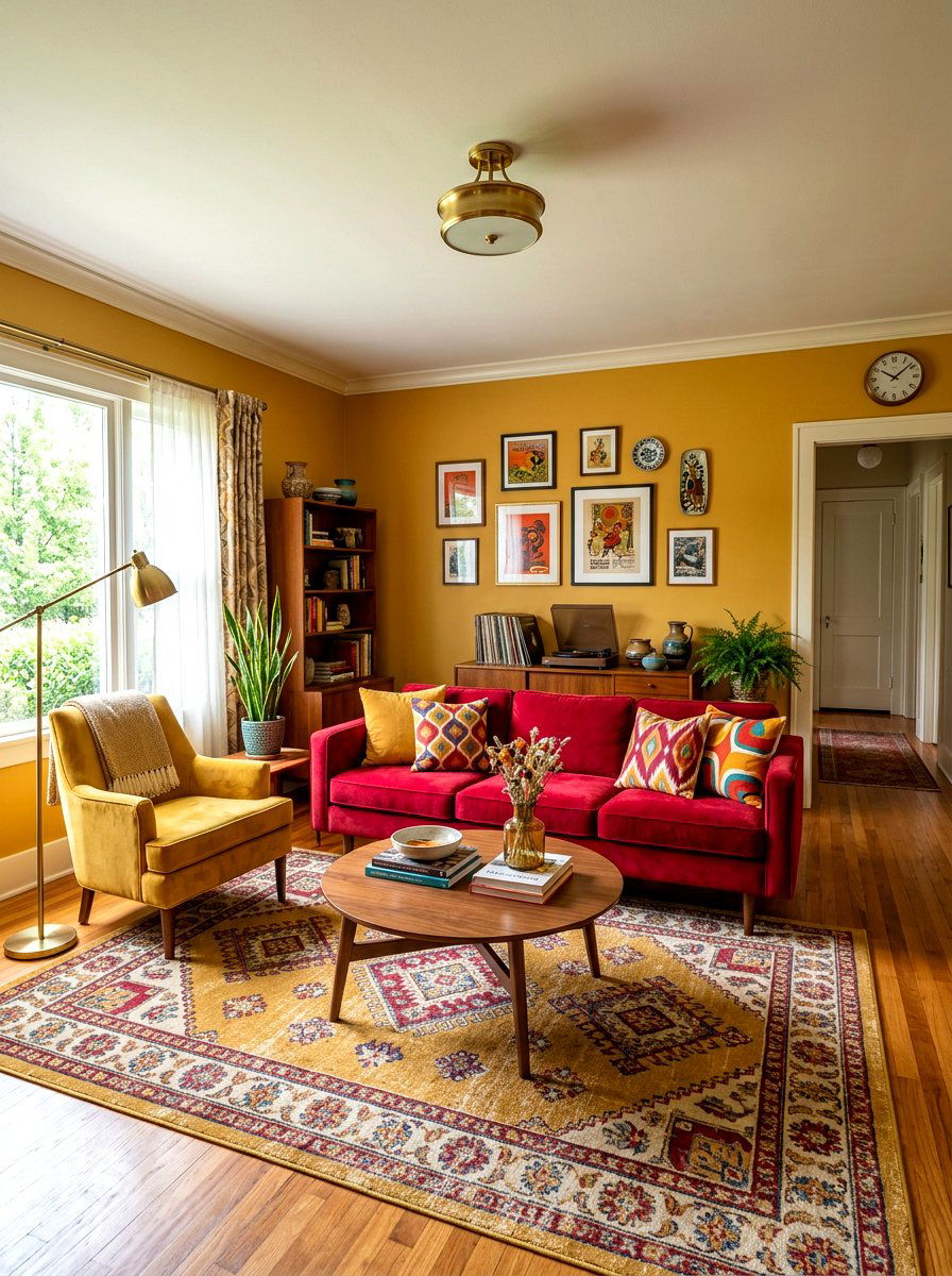 Ruby red and mustard yellow living room - 30 ruby red living room ideas