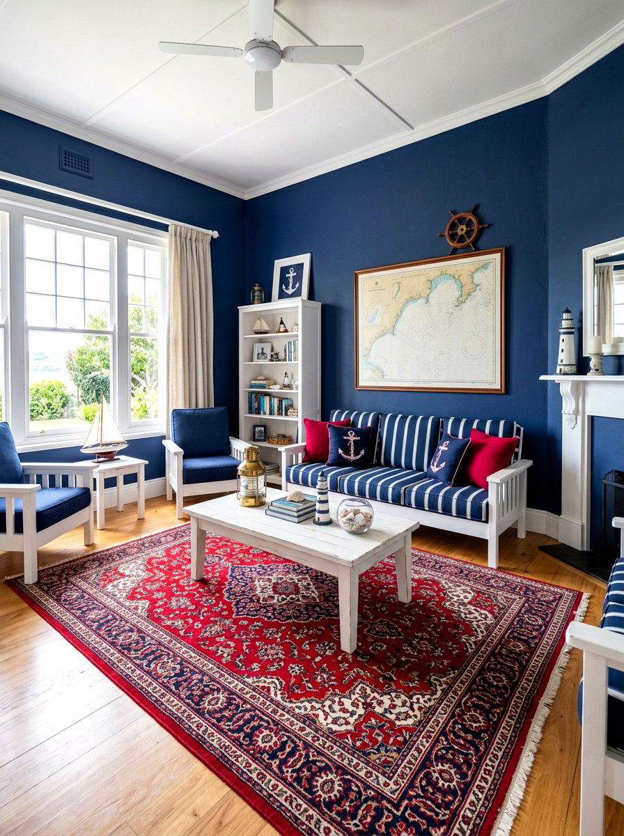 Ruby red and navy blue living room - 30 ruby red living room ideas