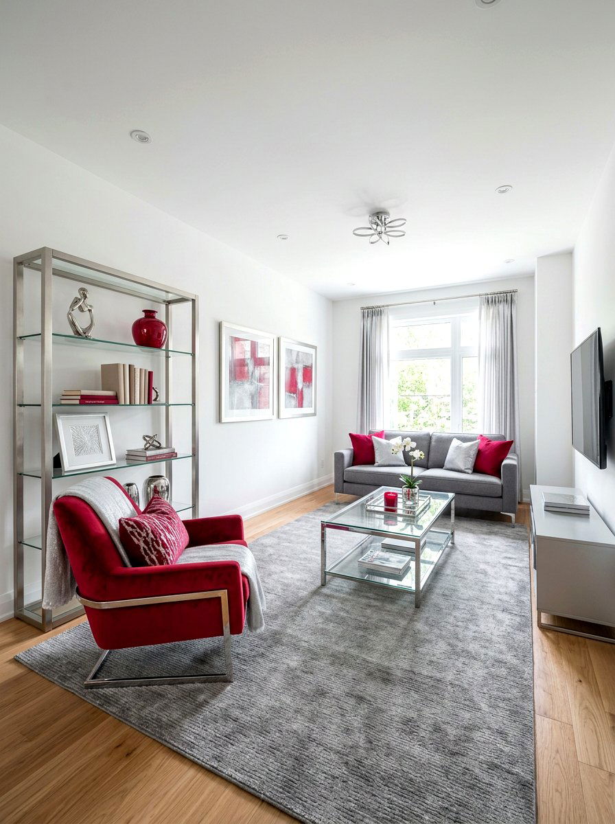Ruby red and silver living room - 30 ruby red living room ideas