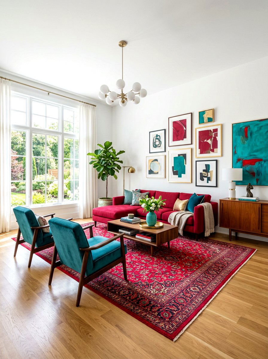 Ruby red and teal living room - 30 ruby red living room ideas