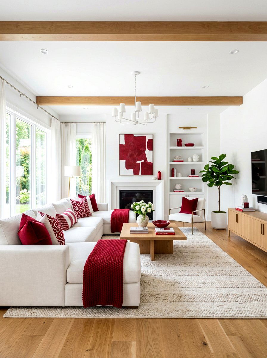 Ruby red and white living room - 30 ruby red living room ideas