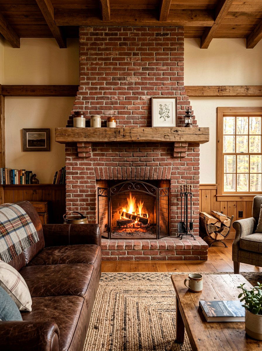 Ruby red brick fireplace - 30 ruby red living room ideas
