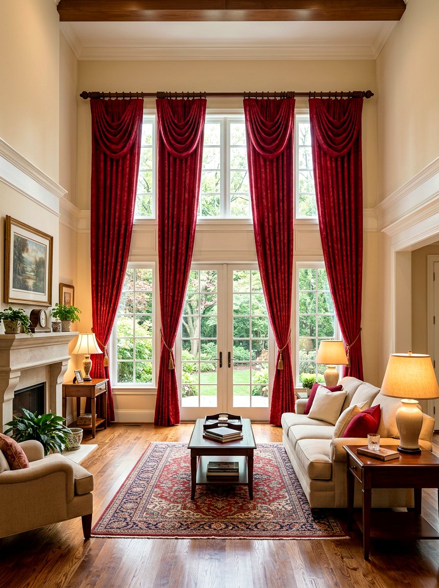 Ruby red curtains - 30 ruby red living room ideas