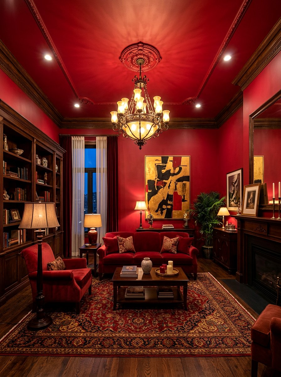 Ruby red living room ceiling - 30 ceiling drench living room ideas
