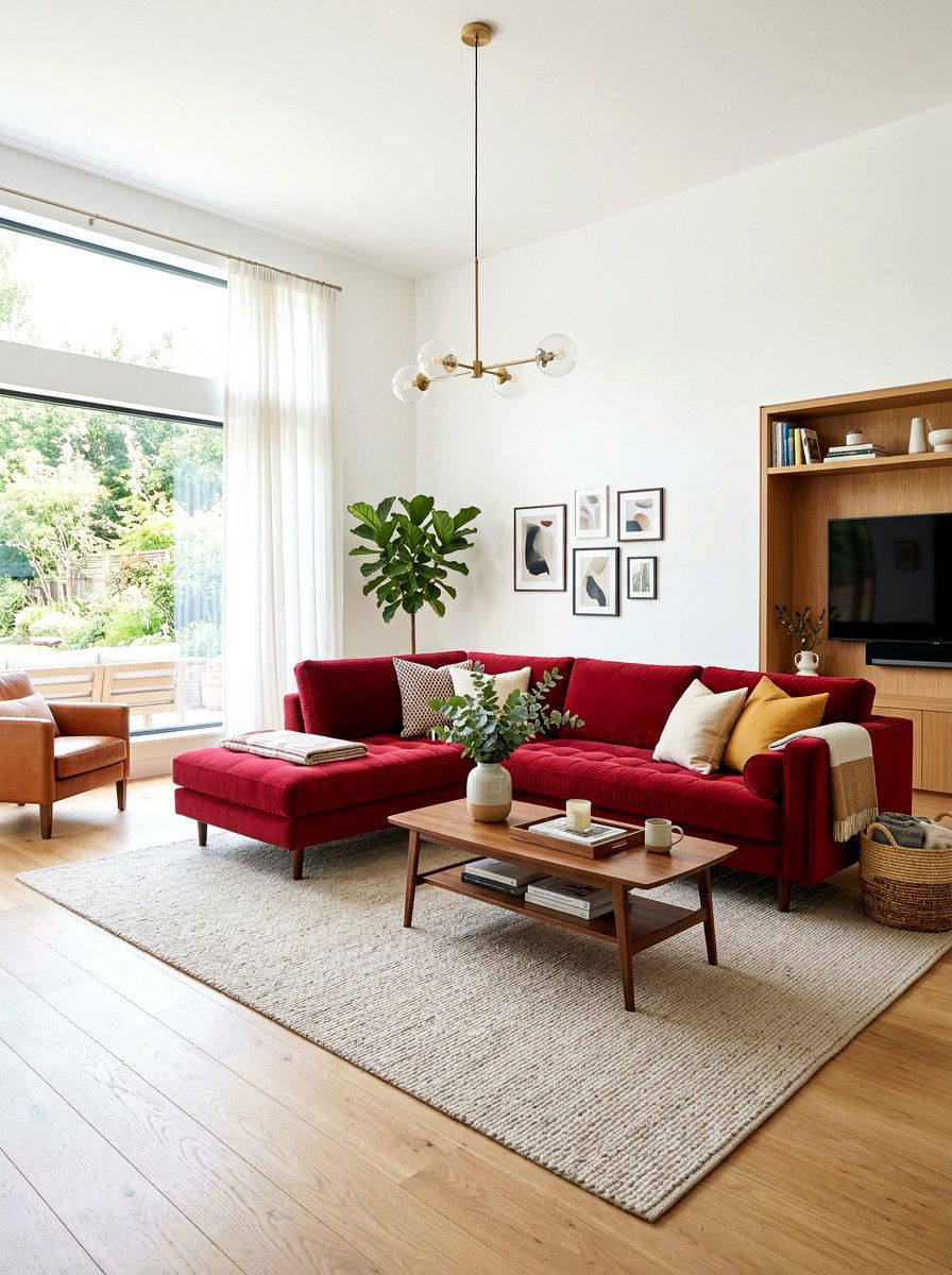 Ruby red sectional sofa - 30 ruby red living room ideas