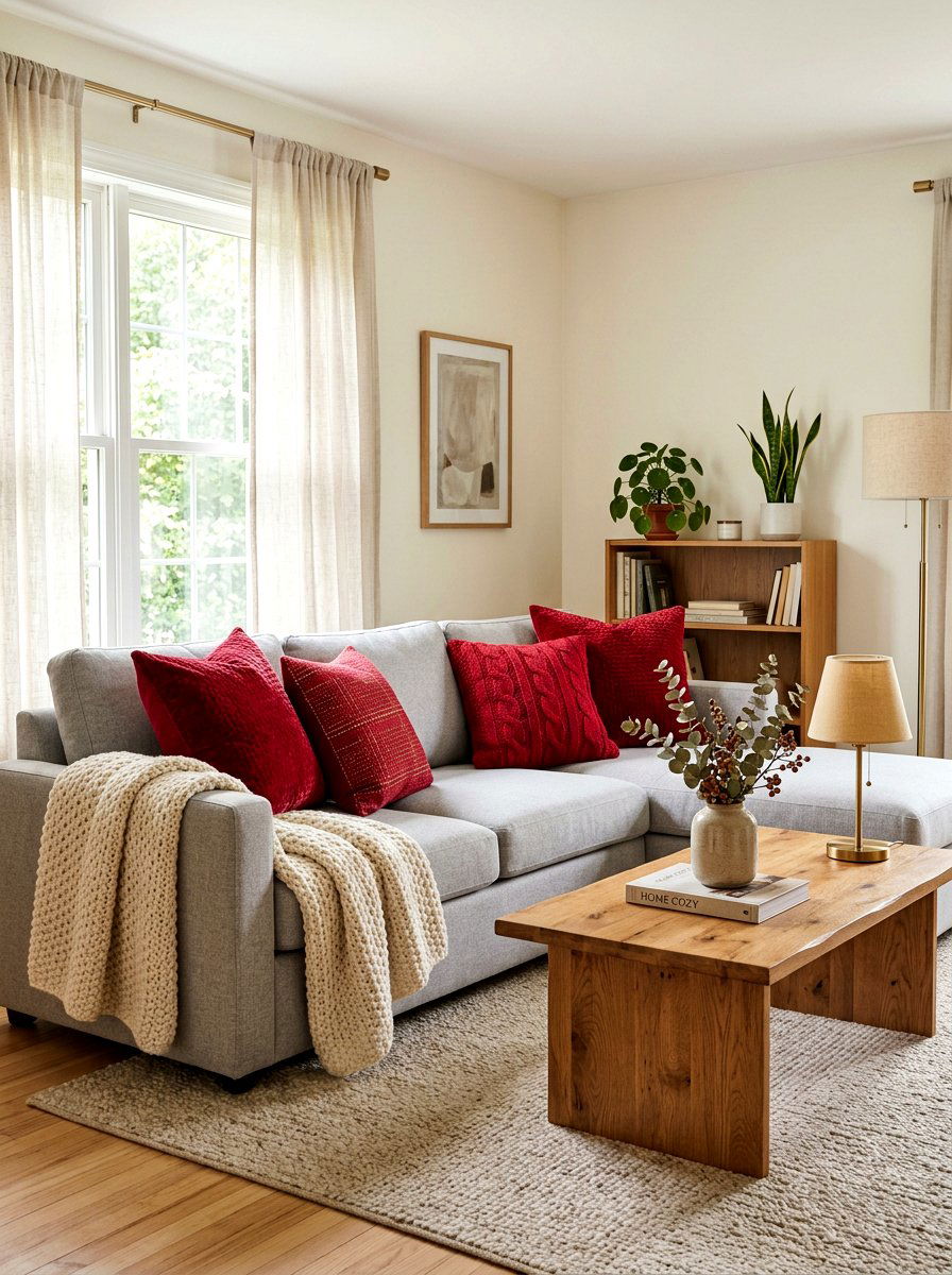 Ruby red throw pillows - 30 ruby red living room ideas