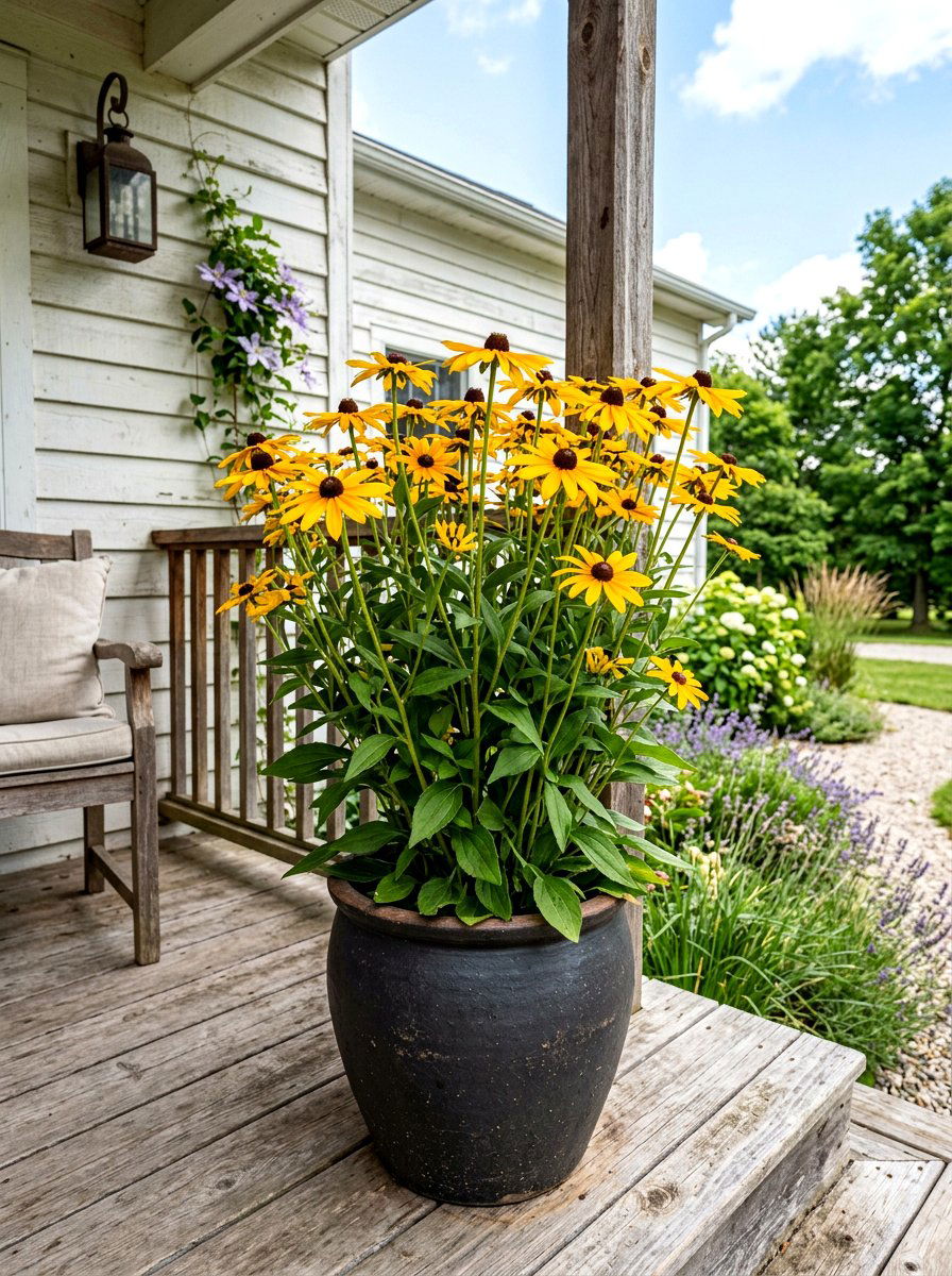 Rudbeckia black eyed susan porch pot - 30 autumn planter ideas
