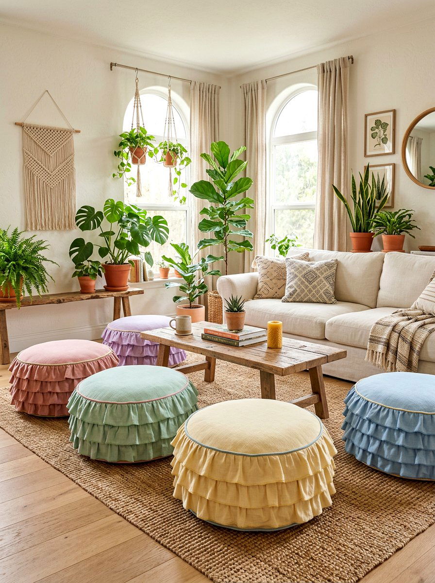 Ruffle Floor Pouf - 30 ruffle decor ideas