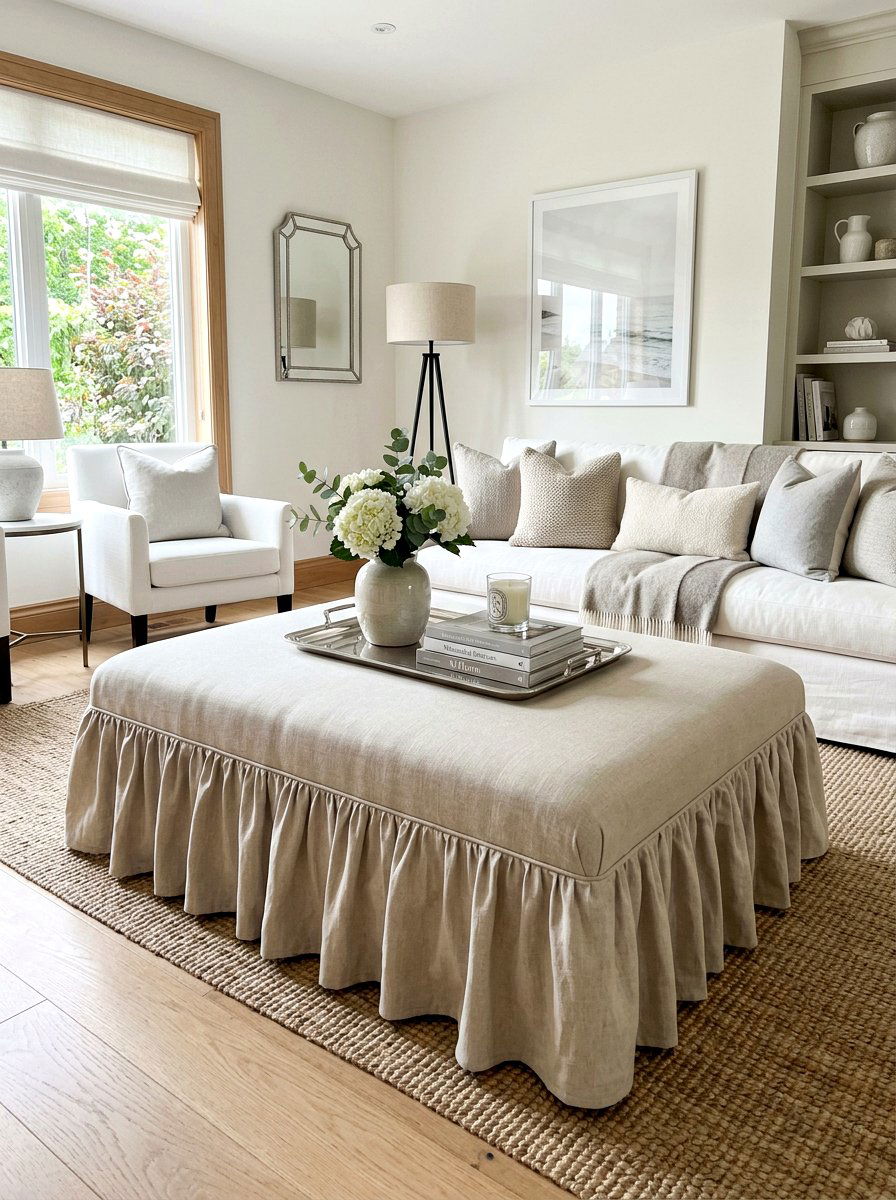 Ruffle Skirted Ottoman - 30 ruffle decor ideas