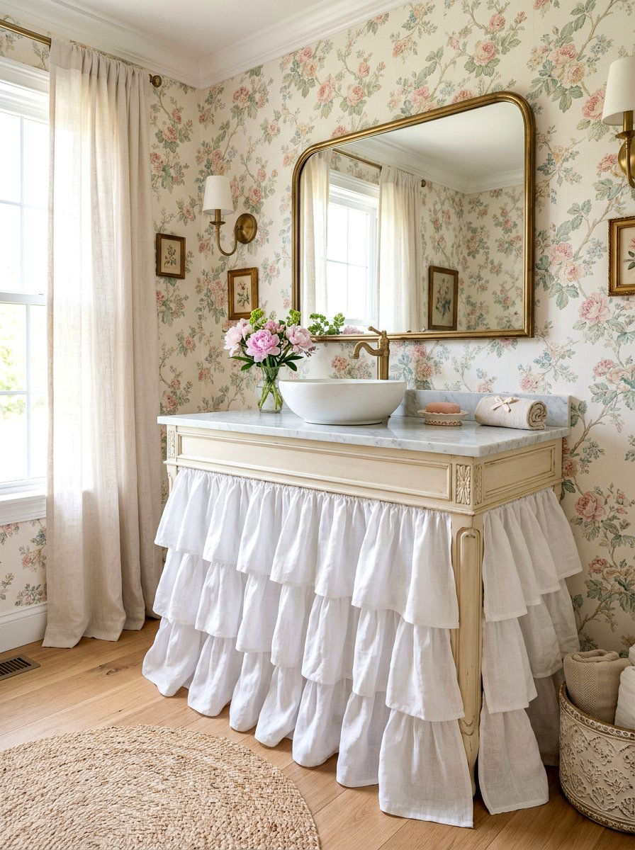 Ruffle bathroom vanity skirt - 30 coquette bathroom ideas