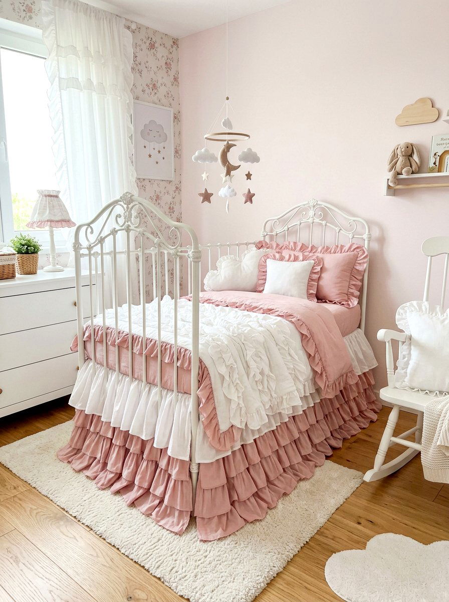 Ruffle nursery bedding - 30 romantic baby room ideas