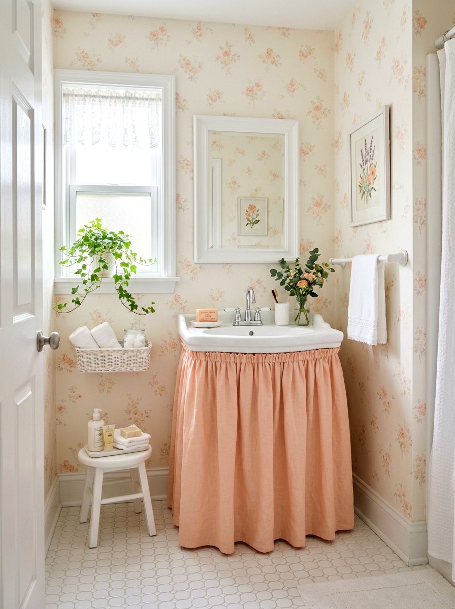 Ruffled Bathroom Cabinet Cover - 30 skirted vanity ideas
