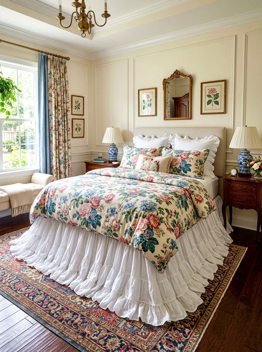 Ruffled Bed Skirt Bedroom - 30 grandmillennial bedroom ideas