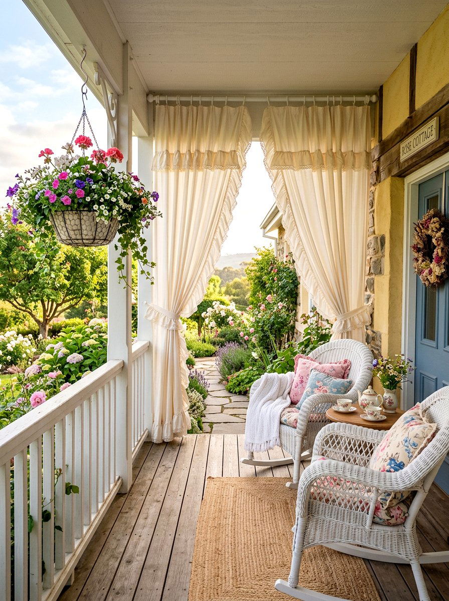 Ruffled Cafe Curtains For Cottage Porch - 30 porch with cafe curtains ideas