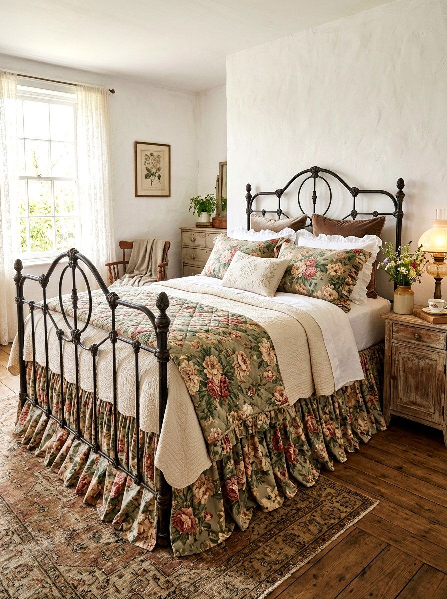 Ruffled Floral Skirted Bed - 30 skirted bed ideas