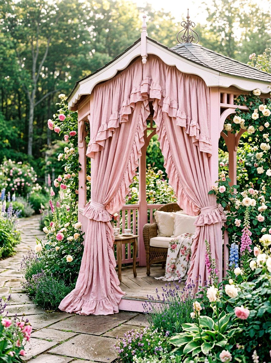 Ruffled Gazebo Drapery - 30 gazebo curtain ideas