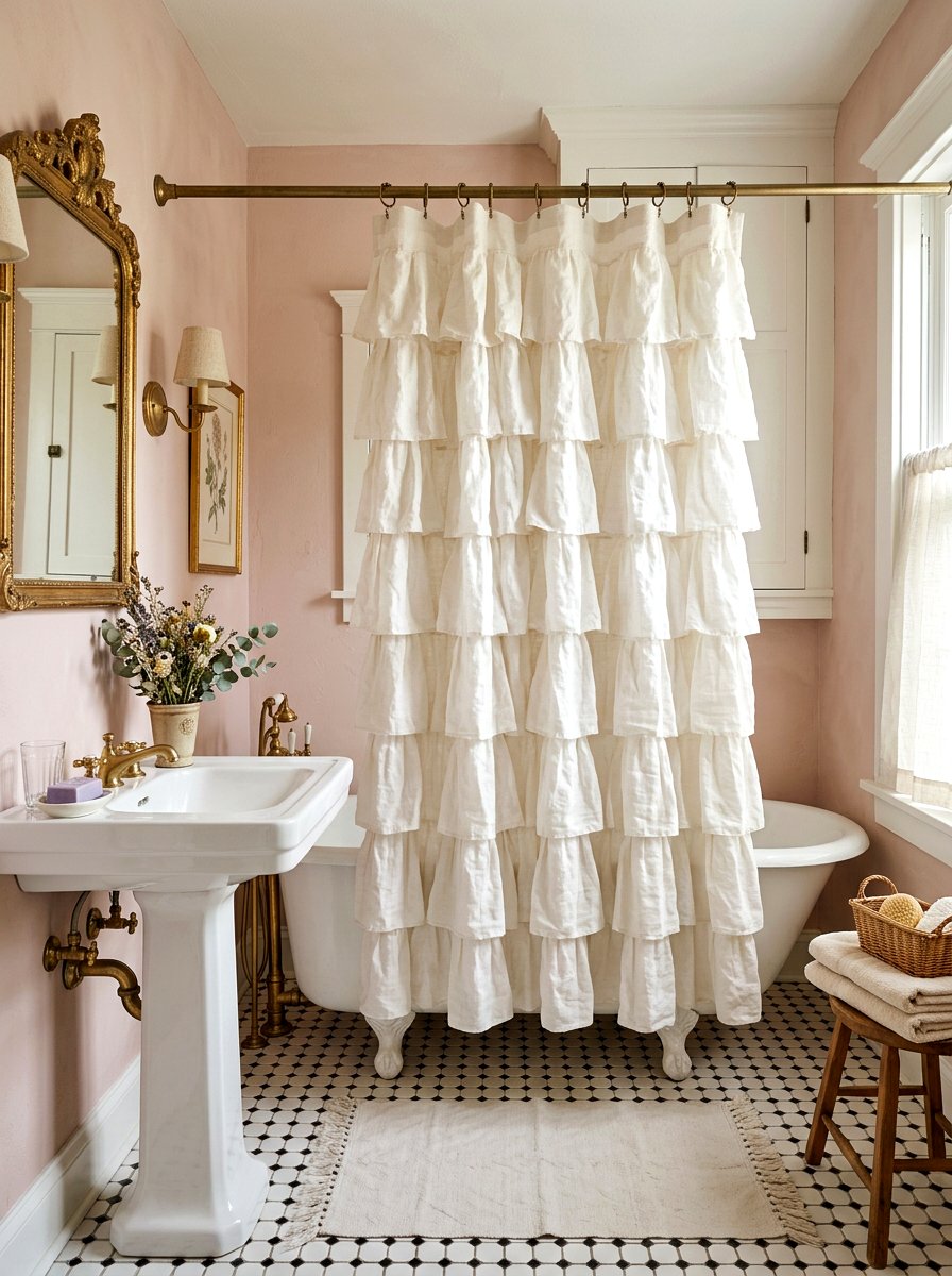 Ruffled Linen Shower Curtain - 30 linen shower curtain ideas