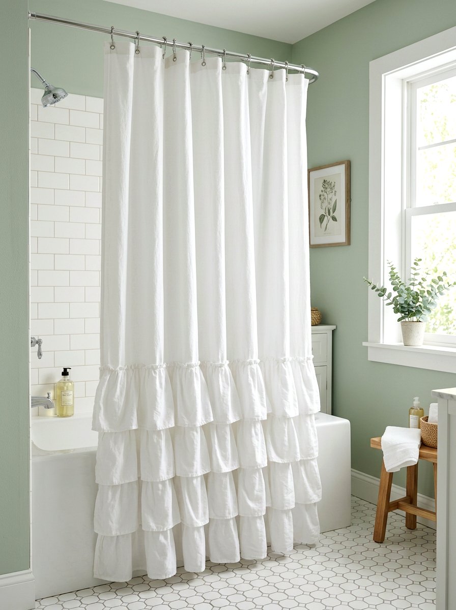 Ruffled Shower Curtain - 30 cottage farmhouse bathroom ideas