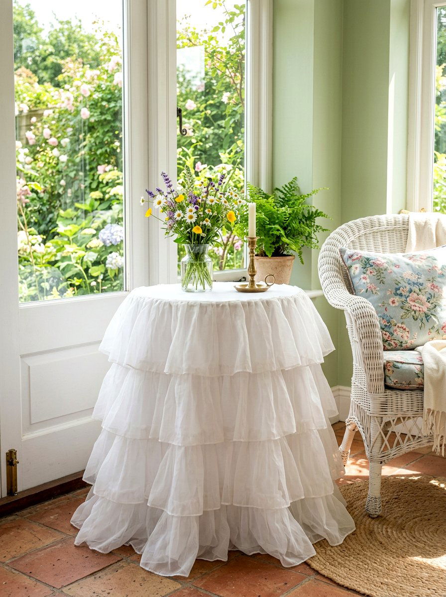Ruffled Skirted Side Table - 30 fabric covered side table ideas