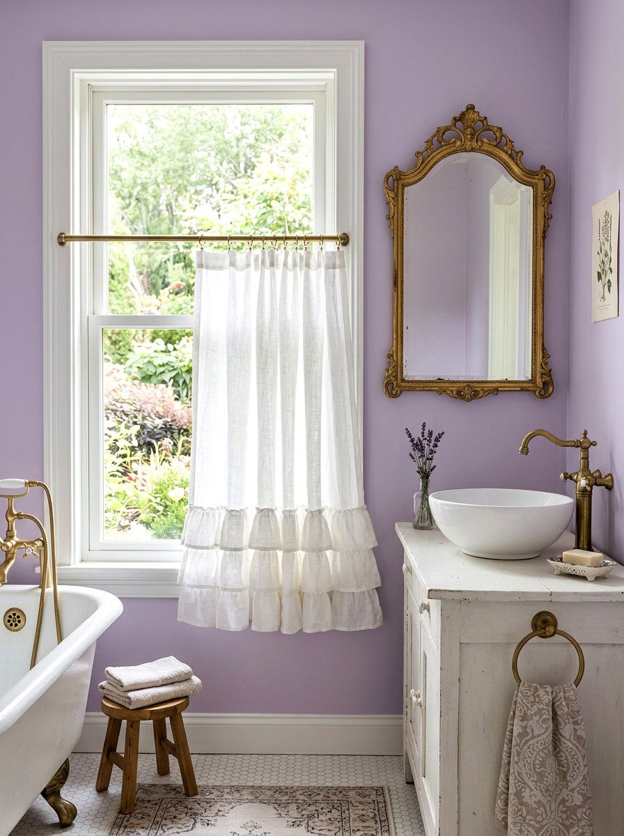 Ruffled bottom cafe curtain bathroom - 30 cafe curtain bathroom ideas