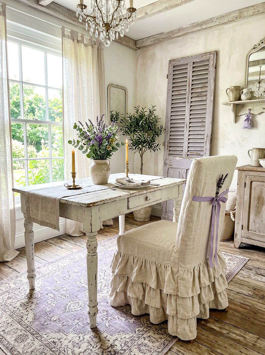 Ruffled hem slipcover - 30 slipcovered dining chair ideas