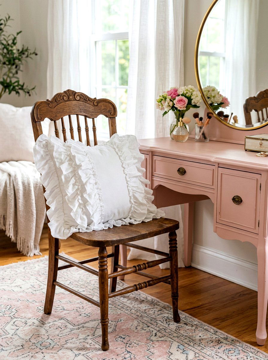 Ruffled seat cushion - 30 coquette vanity ideas
