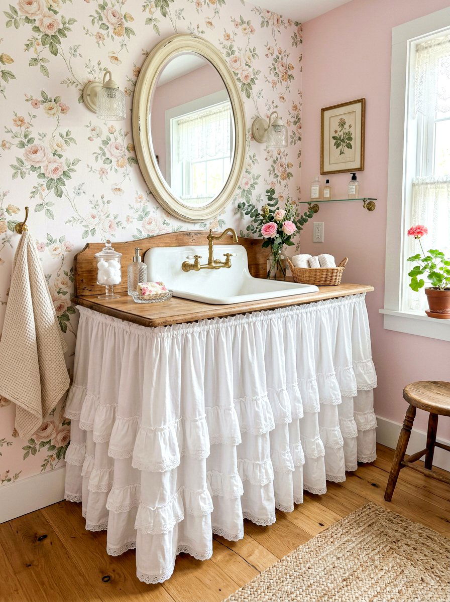Ruffled sink skirt vanity - 30 skirted sink ideas
