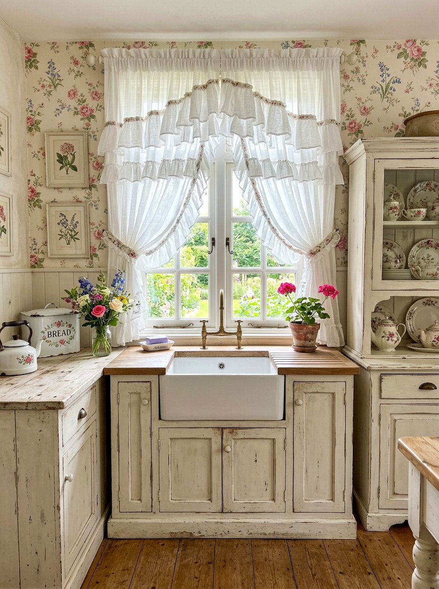 Ruffled valance curtains - 30 kitchen curtain sink ideas