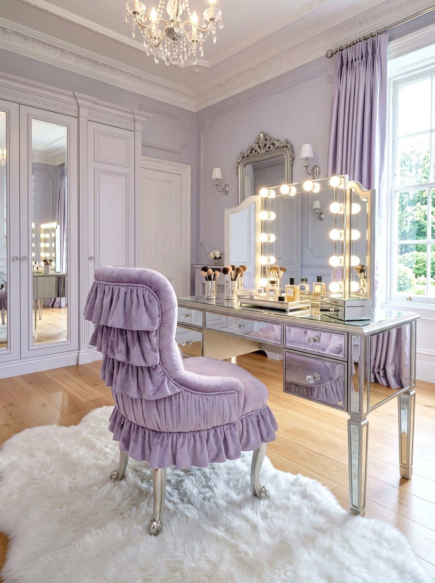 Ruffled vanity chair - 30 skirted chair ideas