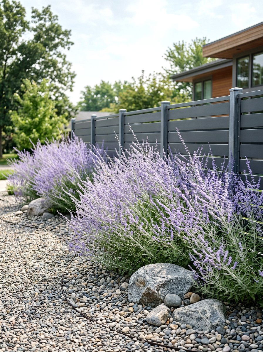Russian Sage Airy Border - 30 fence line flower bed ideas