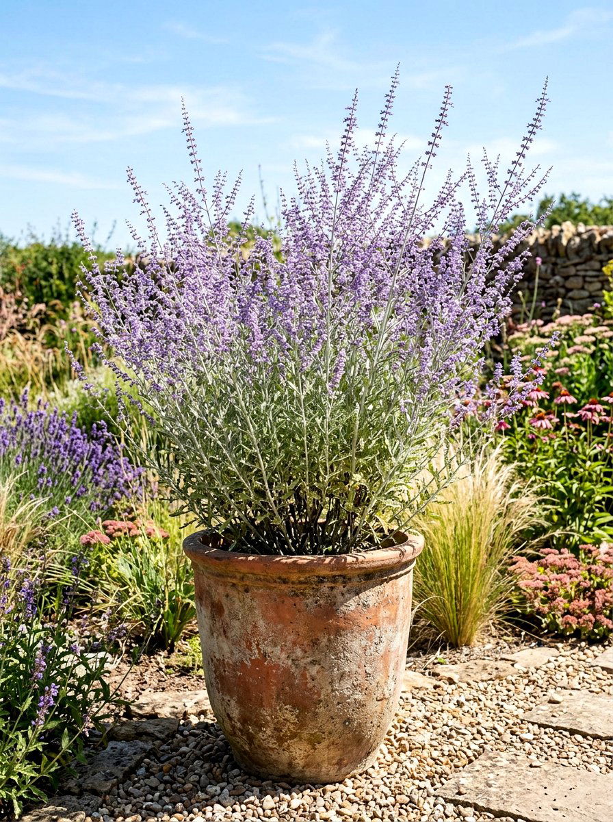 Russian Sage Airy - 30 sunny container garden ideas