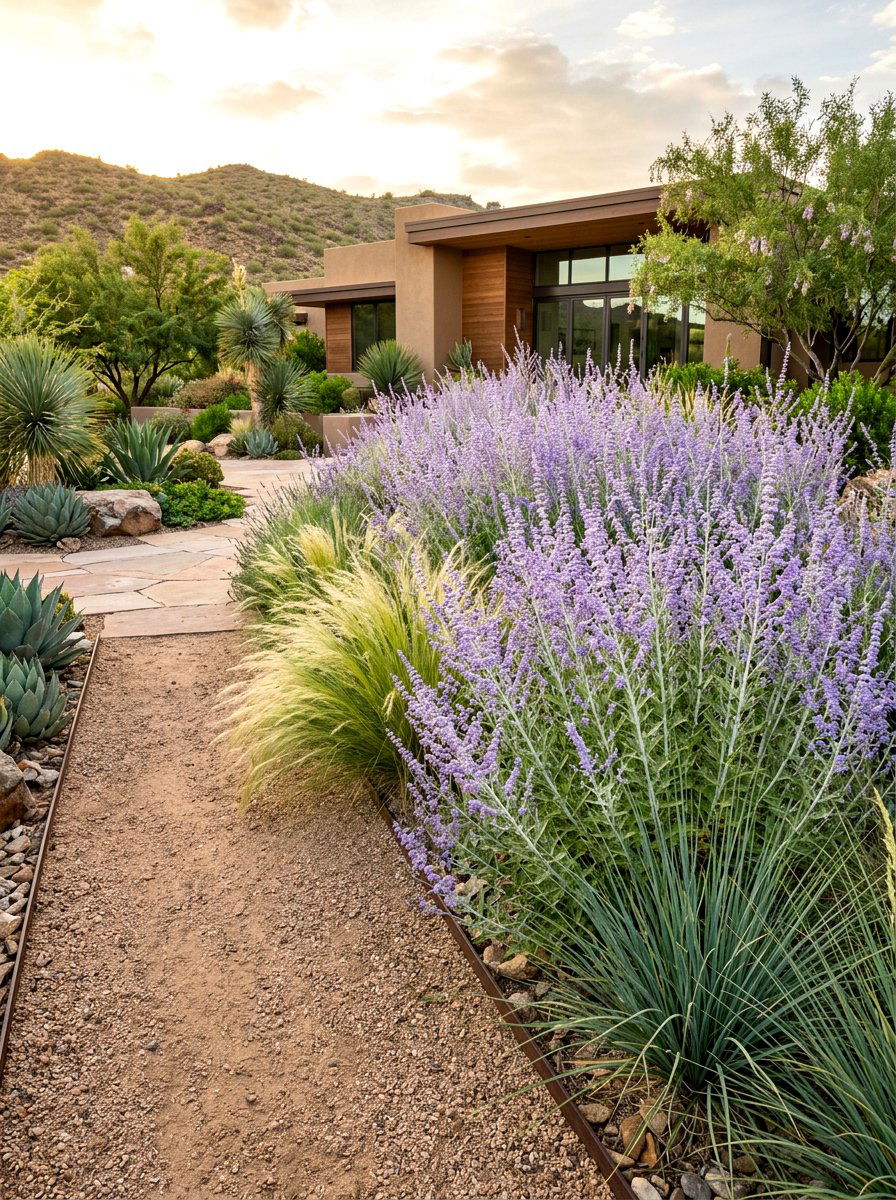 Russian Sage backyard - 30 blue and purple garden ideas