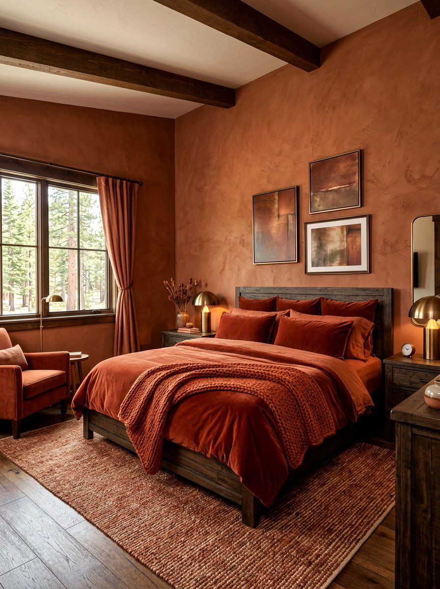 Rust Bedroom - 30 monochromatic bedroom ideas