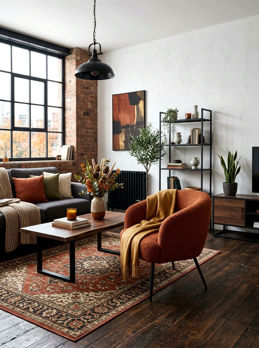Rust Boucle Accent Piece - 30 boucle living room ideas