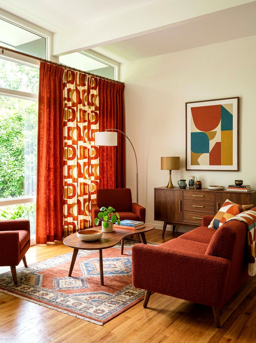 Rust Curtains For Mid Century Living - 30 drapery color ideas