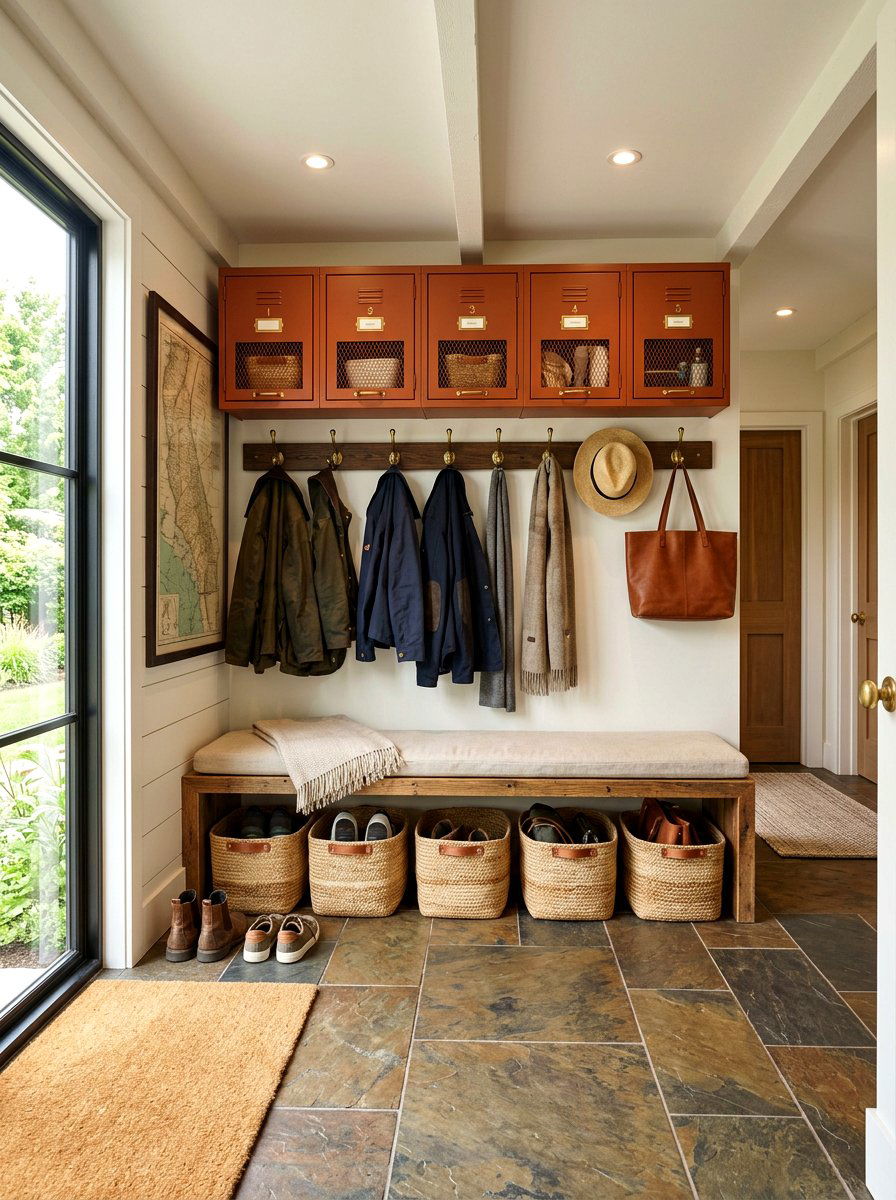 Rust Mudroom Storage - 30 rust color decor ideas