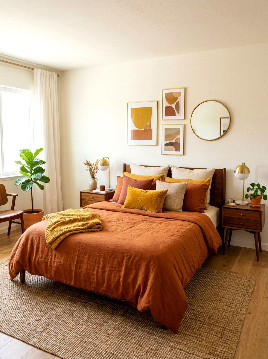 Rust Orange Bedroom - 30 bedscape styling ideas