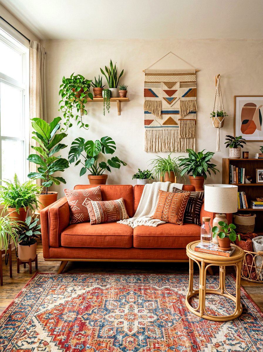 Rust Orange Fabric Sofa - 30 sofa styling ideas