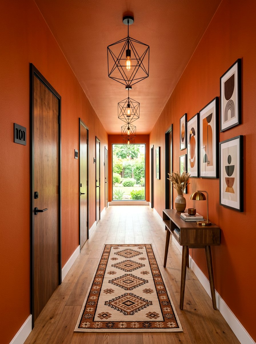 Rust Orange Hallway - 30 color drenched hallway ideas