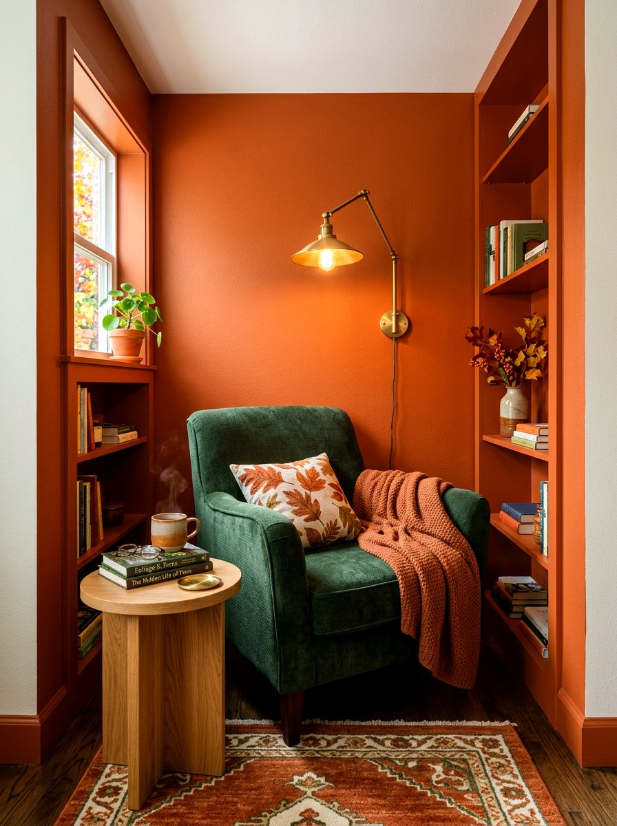 Rust Orange Reading Nook - 30 saturated color room ideas