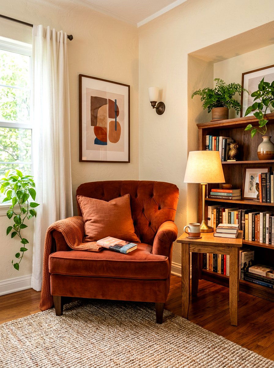 Rust Reading Corner - 30 rust color decor ideas