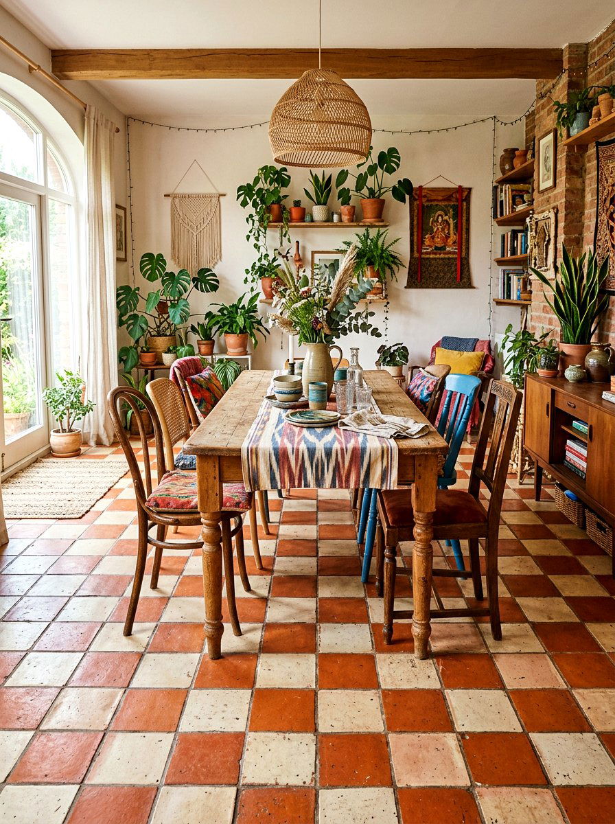 Rust and white checkerboard tile - 30 peel and stick checkerboard floor ideas