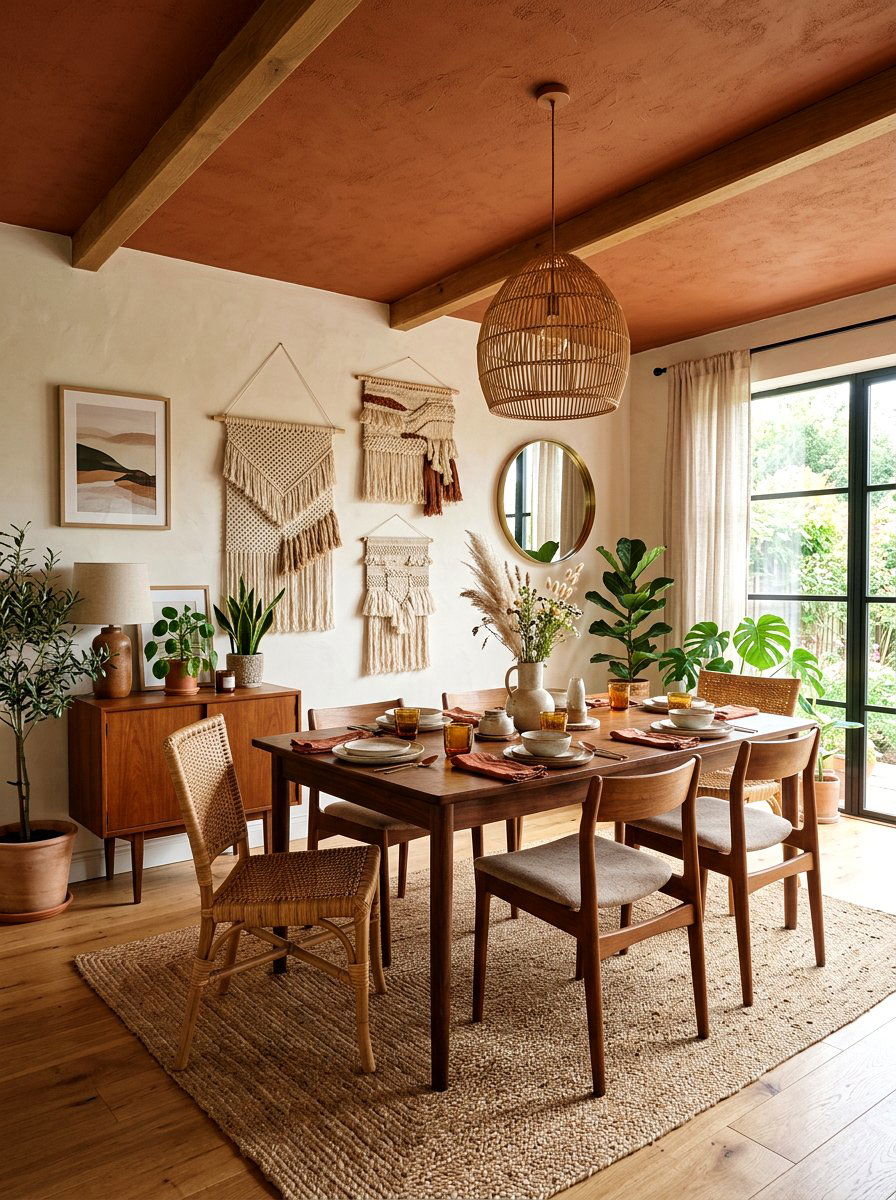 Rust colored dining room ceiling - 30 painted ceiling dining room ideas