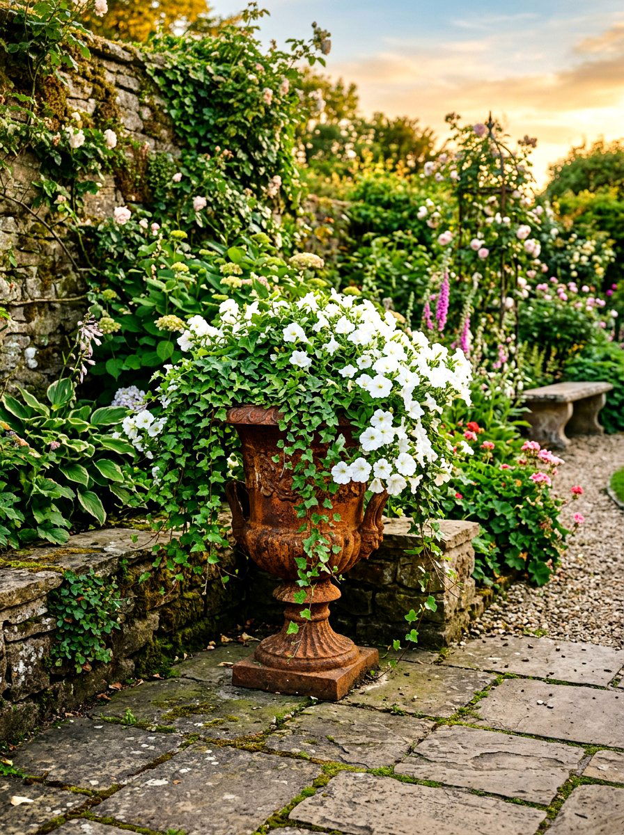 Rusted Iron Garden Urn - 30 metal planter ideas
